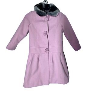 Rothschild Pink Pleated Girls Rosettes Pockets Button Faux Fur Wool Collar SZ 7